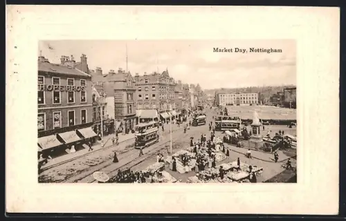 Präge-AK Nottingham, Market Day, Strassenbahn