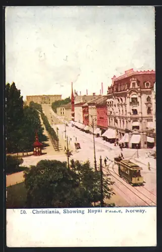 AK Christiania, Showing Royal Palace, Strassenbahn