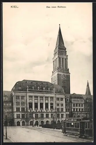AK Kiel, Neues Rathaus mit Strassenbahn