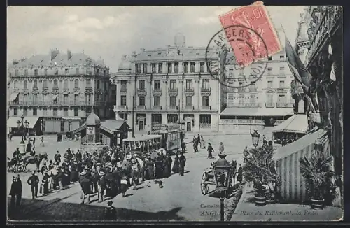 AK Angers, Place du Ralliement la Poste, Strassenbahn