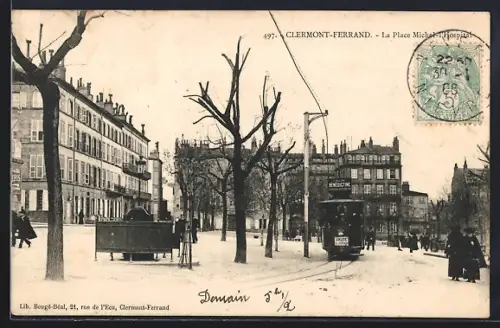 AK Clermont-Ferrand, La Place Michel-l`Hospital, Strassenbahn