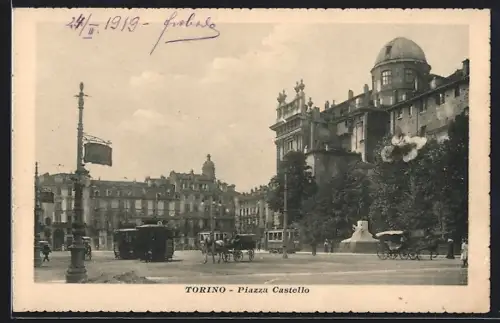 AK Torino, Piazza Castello, Strassenbahn