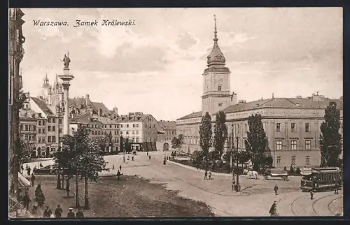 AK Warszawa, Zamek Królewski, Strassenbahn