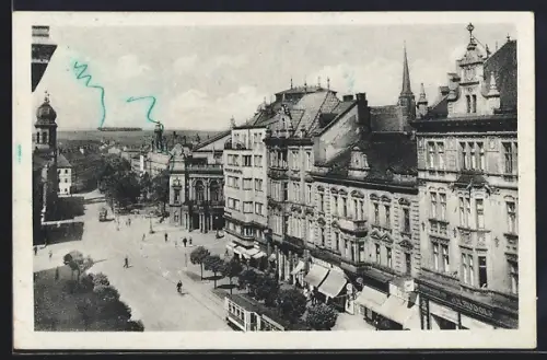 AK Plzen, Strassenpartie mit Strassenbahn