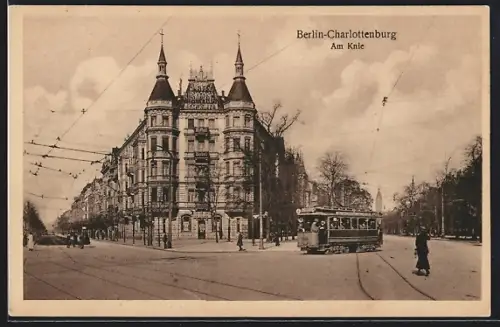 AK Berlin-Charlottenburg, Strassenbahn an der Strasse Am Knie