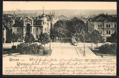 AK Weimar, Strassenbahn am Hotel Kaiserin Augusta