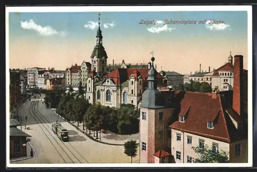 AK Leipzig, Strassenbahn an der Johanniskirche