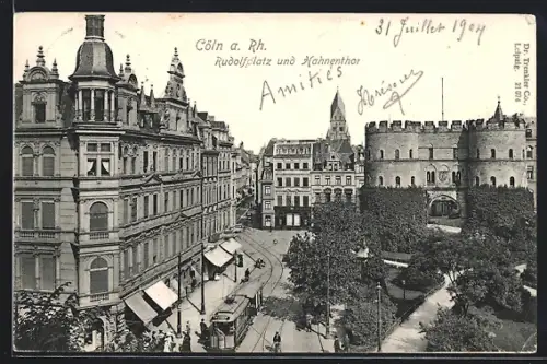 AK Köln a. Rh., Rudolfplatz und Hahnentor mit Strassenbahn