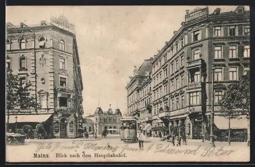 AK Mainz, Hauptbahnhof mit Strassenbahn