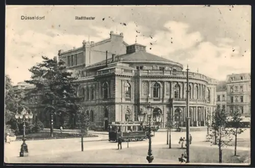 AK Düsseldorf, Stadttheater mit Strassenbahn