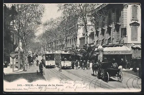AK Nice, Avenue de la Gare mit Strassenbahnen und Passanten