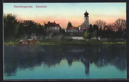 AK Bernried / Starnberger See, Kirche vom See aus gesehen
