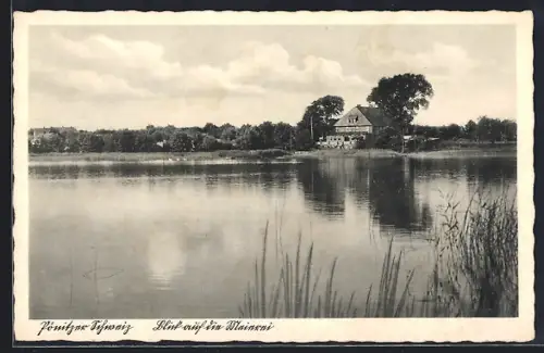 AK Pönitz / Ostsee, Blick über den See zur Meierei