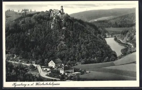 AK Kynau / Waldenburg, Kynsburg a.d. Weistritztalsperre, Panorama mit der Burg