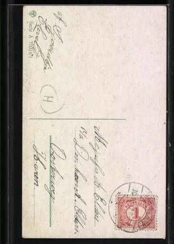 AK Zwei kleine Schornsteinfeger mit einem Geldsack auf einem Schlitten