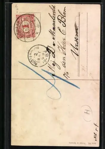 AK Drei kleine Schornsteinfeger mit Leitern und Besen