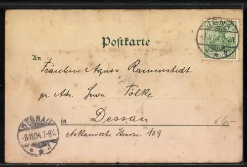 Lithographie Zwerg sitzt mit zwei Kindern und einem Hund an einem Tisch