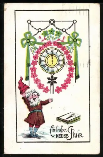 Künstler-AK Zwerg begrüsst das neue Jahr um Mitternacht