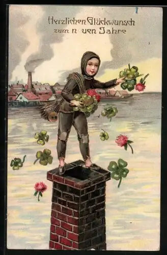 AK Schornsteinfeger verteilt Kleeblätter, Neujahresglückwünsche