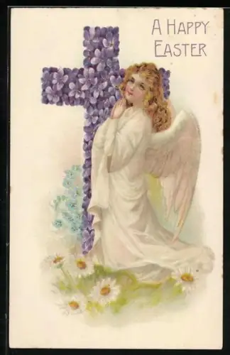AK Betender Osterengel mit Veilchenkreuz