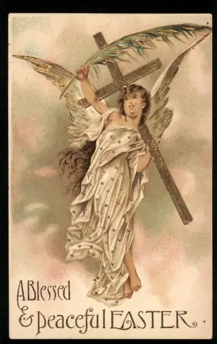 AK Osterengel mit Kreuz