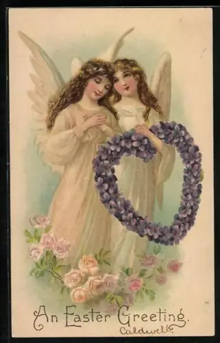 AK Osterengel mit Blumenherz