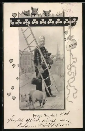 AK Schornsteinfeger mit Schweinen