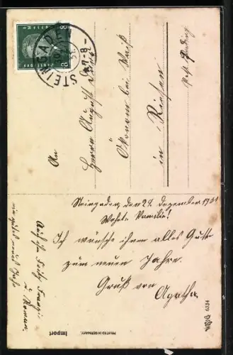 AK Schneemann mit tanzenden Kindern