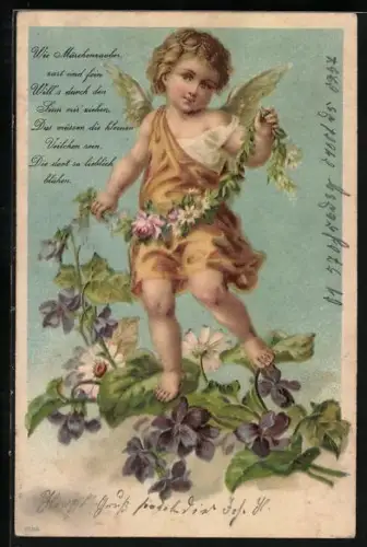 AK Engel mit Blumen