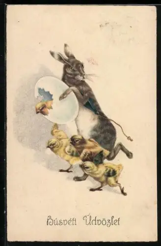 AK Osterhase mit Osterküken