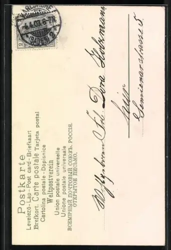 Lithographie Engel mit Blumenkranz in langem Kleid