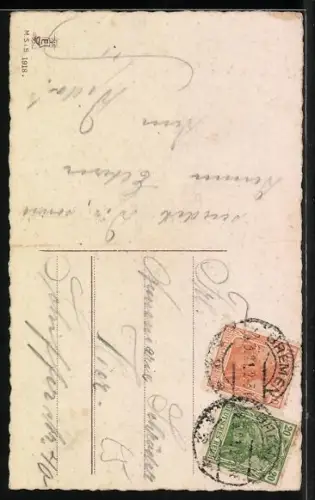 Künstler-AK Osterhase mit einem grossen Blumenstrauss und Ostereiern