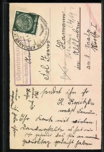 Künstler-AK Zwei Osterhasen ziehen einen Karren mit Ostereiern und einem Osterküken