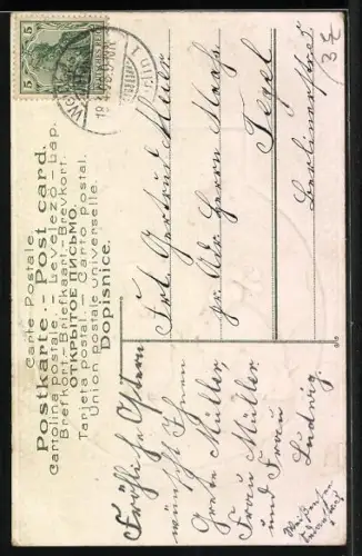 Künstler-AK Osterküken Zylinder und Blumen spaziert mit Entenküken mit Schirm, Fröhliche Ostern