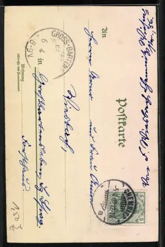 Lithographie Osterhase als Postkutscher mit Schafen