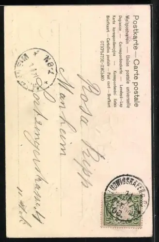 Lithographie Zwei Osterküken mit Schirmen und Hauben