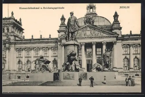 AK Berlin, Bismarckdenkmal, Reichstagsgebäude