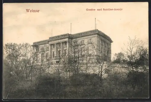 AK Weimar / Thüringen, Goethe- u. Schiller-Archiv aus der Vogelschau