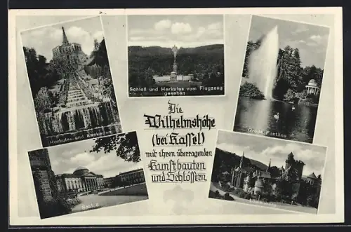 AK Wilhelmshöhe bei Kassel, Herkules und Kaskaden, Schloss, Löwenburg, Grosse Fontäne