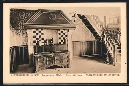 AK Langenberg / Velbert, Haus Münker, Altbergische Häuser u. Innenkunst, Deele mit Heerd, Innenansicht