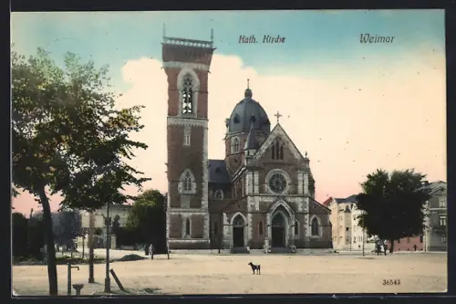 AK Weimar / Thüringen, Kath. Kirche mit Umgebung