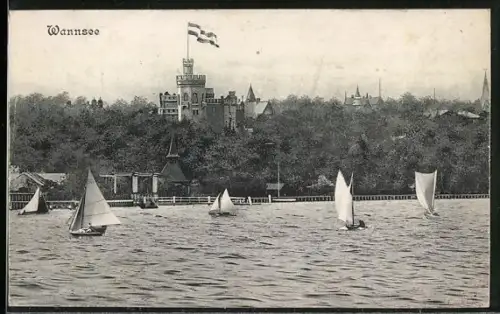 AK Berlin-Wannsee, Segelboote auf dem Wannsee