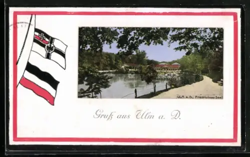 AK Ulm a. D., Friedrichsau-See, Passepartout mit Reichskriegsfahne
