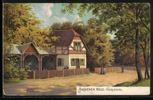 Lithographie Aachen, Gasthaus Waldschänke im Aachener Wald