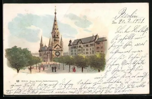 Lithographie Berlin-Charlottenburg, Kaiser-Wilhelm-Gedächtniskirche, Glitzerperlen