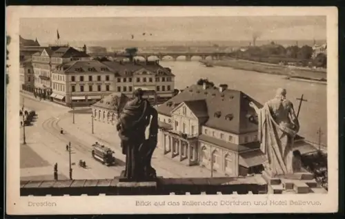 AK Dresden, Blick auf das italienische Dörfchen und Hotel Bellevue