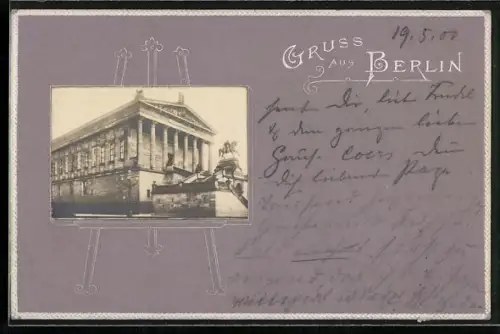 AK Berlin, Alte Nationalgalerie im Staffelei-Passepartout