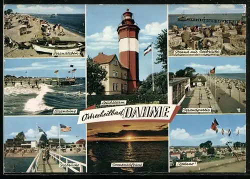 AK Dahme / Ostseebad, Leuchtturm, Seebrücke, Zedano, Strandleben