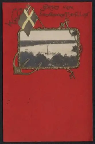 AK Berlin-Wannsee, Schwedischer Pavillon mit Segelboot