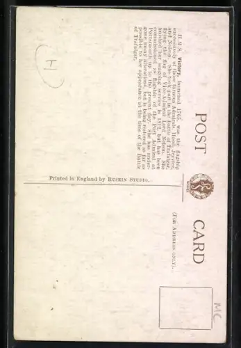 Künstler-AK Kriegsschiff HMS Victory unter vollen Segeln